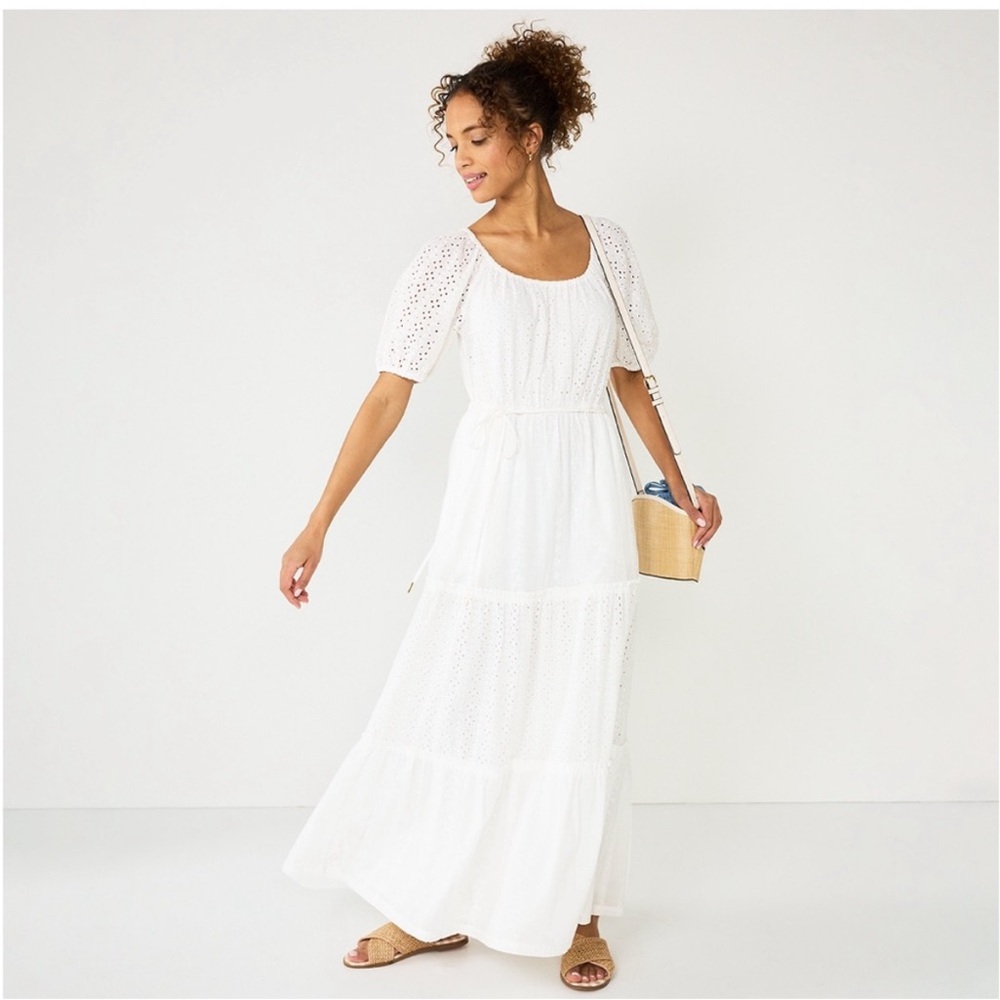 Draper James White Eyelet Tiered Maxi Dress